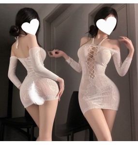 FEE ET MOI - Rose Mesh Hollow-Out Bodystocking (White)